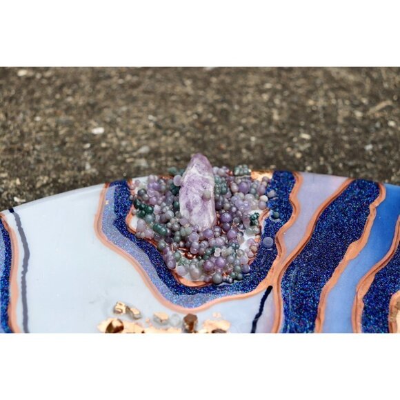 Geode Resin Art 18" Round Piece Purple Amethyst Crystals & Grape Agate - Picture 5 of 9